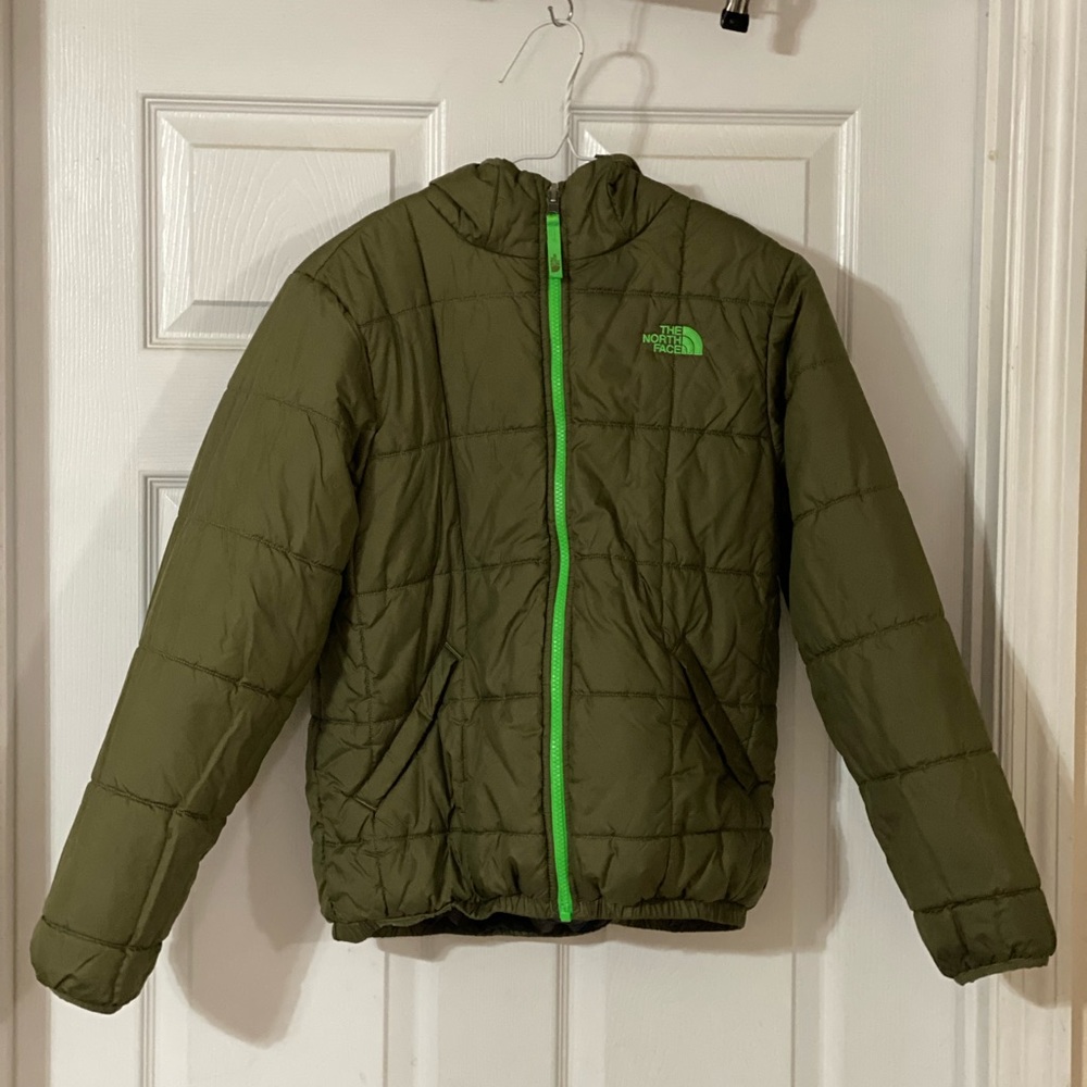 Boy’s L North Face Coat Reversible Green Camo